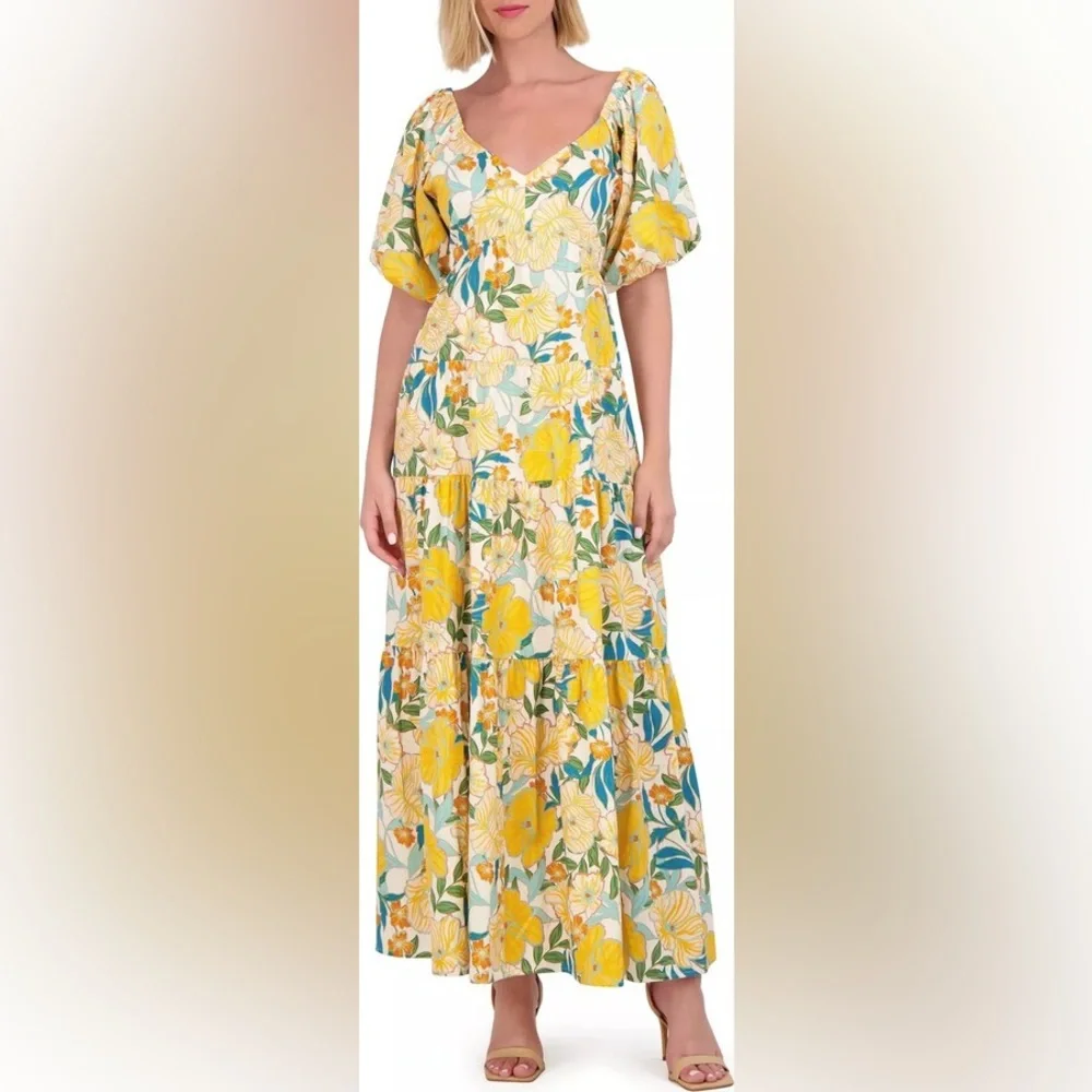 Vince Camuto V-Neck Short Sleeve Floral Maxi Dress with Pockets - Picture 2 of 6